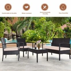 Costway 8PCS Patio Rattan Conversation Furniture Set Cushioned Seat Glass Table -Outdoor Deals Garden Store GUEST 0dd6d5f6 5b50 4ada 86f9 deb6bb81b5ba