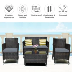Costway 4PCS Rattan Patio Furniture Set Cushioned Sofa Chair Coffee Table -Outdoor Deals Garden Store GUEST 0de46aca d064 4c9c 883f c1d66a368ee1