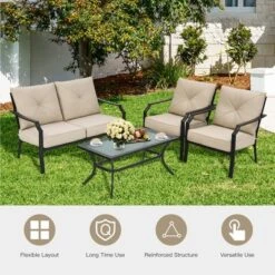 Costway 4 PCS Patio Furniture Set Cushion Sofa Loveseat Sectional Garden Deck Poolside -Outdoor Deals Garden Store GUEST 0dfbe069 cf52 44d3 b39f 8316245dc31c