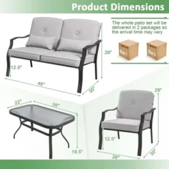 Costway 4 PCS Patio Furniture Set Outdoor Conversation Sofa Tempered Glass Coffee Table -Outdoor Deals Garden Store GUEST 0e57e397 46a0 4dd4 9eb7 1ce36a332a60