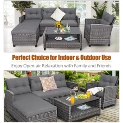 Costway 4PCS Patio Rattan Furniture Set Cushioned Loveseat Table Shelf Gray -Outdoor Deals Garden Store GUEST 0e601e07 f2c2 4ad5 a737 34f6c4c8ed3e