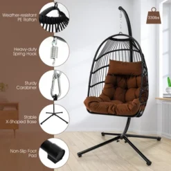 Costway Patio Hanging Egg Chair With Stand Waterproof Cover Folding Basket Cushion GreyBrown 17 Costway Patio Hanging Egg Chair With Stand Waterproof Cover Folding Basket Cushion GreyBrown -Outdoor Deals Garden Store GUEST 0e63eb97 a397 4f56 addb 1917718aae46