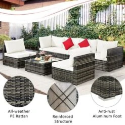 Costway 7PCS Patio Rattan Furniture Set Sectional Sofa Garden White Cushion -Outdoor Deals Garden Store GUEST 0e76b464 494c 4280 b0da e989fa57231d