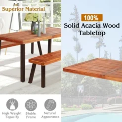 Costway 3 Pieces Picnic Table Set Acacia Wood Table Bench With Steel Legs Outdoor Patio -Outdoor Deals Garden Store GUEST 0ee11b2f 5576 44b4 a531 3ad94f71fc0d
