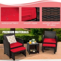Costway 5PCS Patio Rattan Wicker Furniture Set Sofa Ottoman W/ Cushions Red -Outdoor Deals Garden Store GUEST 0ef4b44e 6566 422d 8a09 f7d11e4b0a0f