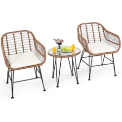 Costway 3PCS Patio Rattan Bistro Set Coffee Table Armchair Garden -Outdoor Deals Garden Store GUEST 0f781458 64a4 4248 b691 dc38790a5293