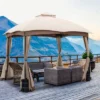 Costway 10x10 FT 2-Tier Patio Gazebo Canopy Netting Heavy-Duty Metal Easy-Setup Outdoor