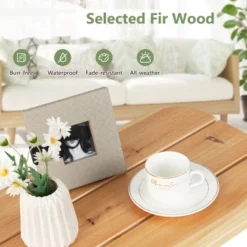 Costway 4PCS Patio Wooden Rocking Chair Bistro Set High Backrest With Folding Side Table -Outdoor Deals Garden Store GUEST 0fc1814d a228 4502 8028 73f6ca299e01