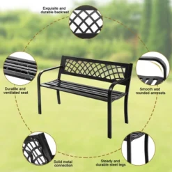 Costway Patio Park Garden Bench Porch Path Chair Outdoor Deck Steel Frame -Outdoor Deals Garden Store GUEST 10b06825 9cca 4b2b bb43 9539749d8e8f