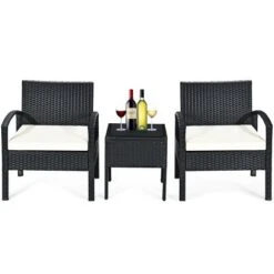 Costway 3PC Patio Rattan Furniture Set Coffee Table Conversation Sofa Cushioned -Outdoor Deals Garden Store GUEST 10b991b6 700b 4fba 9c22 ab581184bb30