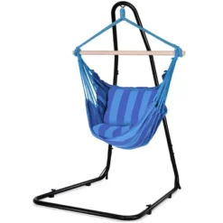 Costway Hammock Rope Chair Patio Porch Yard Tree Hanging Air Swing Outdoor (Blue) -Outdoor Deals Garden Store GUEST 10ffd221 6ddb 4ce5 8212 29d367b83dd0