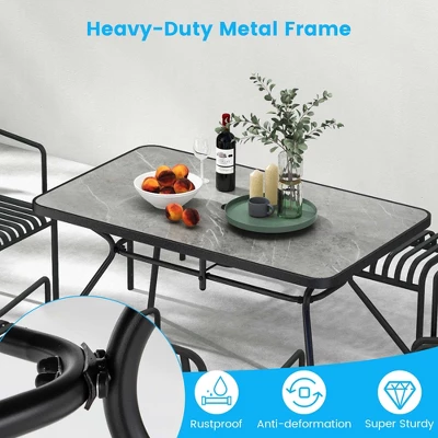 Costway Patio Rectangle Dining Table 49'' X 29.5'' Marble-Like Tabletop With Umbrella Hole 7 Costway Patio Rectangle Dining Table 49'' X 29.5'' Marble-Like Tabletop With Umbrella Hole - Image 7