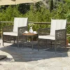 Costway Patiojoy 3PCS Patio Rattan Furniture Set Cushioned Sofas Wood Table Top W/Shelf