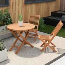 Costway 31.5'' Patio Round Folding Dining Table Solid Teak Wood Natural Outdoor Portable -Outdoor Deals Garden Store GUEST 112e22ef b8c6 404e b5ec e12641399413