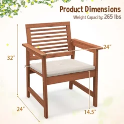 Costway Outdoor Dining Chair Patio Solid Wood Chairs With Comfortable Cushions -Outdoor Deals Garden Store GUEST 115649da 8c19 446c a25e 25c486d90dc4