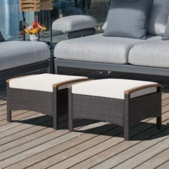 Costway Set Of 2 Patio Rattan Ottoman Footrest Cushions Wooden Handle Off WhiteBrownRedNavy -Outdoor Deals Garden Store GUEST 118f7ad8 fef5 4ab2 9c14 9adc0c37c269