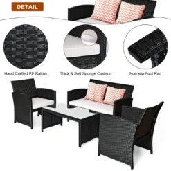 Costway 4PCS Patio Rattan Furniture Set Table &Sofa W/Cushion Garden Black -Outdoor Deals Garden Store GUEST 121b26e3 62d6 4f13 8744 d0bf23d87377 2