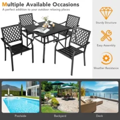 Costway 5PCS Patio Dining Furniture Set Stackable Chairs Armrest Square Table -Outdoor Deals Garden Store GUEST 12de4d94 3afe 4364 bcca 8c49f8e3a05d