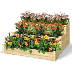Costway 3-Tier Raised Garden Bed Wood Planter Kit For Flower Vegetable Herb 48x 48x 22in -Outdoor Deals Garden Store GUEST 12fec20e ebb2 458a bae5 dc47fafcc19d