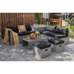 Costway 8PCS Patio Rattan Furniture Set Storage Waterproof Cover Cushion -Outdoor Deals Garden Store GUEST 132a3aa9 e41e 450a 8d9c 3f60821ea8e3