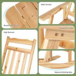 Costway 2PCS Patio Wooden Rocking Chair Bistro Set High Backrest W/Folding Side Table -Outdoor Deals Garden Store GUEST 1340a989 a031 4019 87bb 81481e5fd158