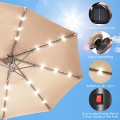 Costway 15Ft Patio Double-Sided Solar LED Market Umbrella Crank Base BeigeTanOrangeBurgundy -Outdoor Deals Garden Store GUEST 1422f59d 652a 4876 8db2 936b56055d60