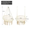 Costway Hanging Hammock Chair Macrame Swing Handwoven Cotton Backrest Garden Grey Black