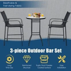 Costway 3 PCS Outdoor Patio Bar Table Stool Set Height Tempered Glass Top -Outdoor Deals Garden Store GUEST 14ed618d e76e 4e91 9b8c 7292a3978f82