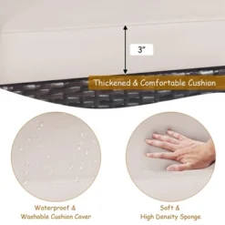 Costway 3PCS Patio Wicker Sofa Set Acacia Wood Frame With Beige &Turquoise Cushion Covers -Outdoor Deals Garden Store GUEST 150134d9 6bd6 44fa 90bb edabadd4ae78