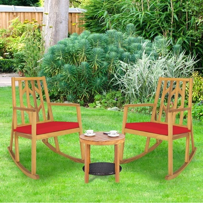 Costway 2 PCS Patio Rocking Chair Acacia Wood Armrest Cushioned Sofa Garden Deck WhiteRedTurquoise 10 Costway 2 PCS Patio Rocking Chair Acacia Wood Armrest Cushioned Sofa Garden Deck WhiteRedTurquoise - Image 10