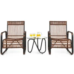 Costway 3PCS Patio Rattan Furniture Set Conversational Sofa Coffee Table Garden -Outdoor Deals Garden Store GUEST 156a19e5 b84b 4fda ac63 5f2204acb572