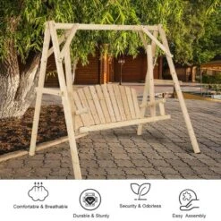 Costway A-Frame Wooden Porch Swing Outdoor Garden Rural Torched Log Curved Back Bench 8 Costway A-Frame Wooden Porch Swing Outdoor Garden Rural Torched Log Curved Back Bench -Outdoor Deals Garden Store GUEST 1576142e 450f 4264 ae17 5e0b8196d8a0