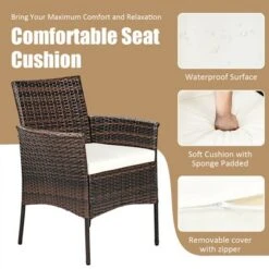 Costway Patio Rattan Arm Dining Chair Cushioned Sofa Furniture Brown -Outdoor Deals Garden Store GUEST 15da4acb fb02 4caf b80c d577fa186305