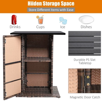 Costway Patio 5PCS Rattan Bar Table Stool Set Hidden Storage Shelf Cushioned 5 Costway Patio 5PCS Rattan Bar Table Stool Set Hidden Storage Shelf Cushioned - Image 5