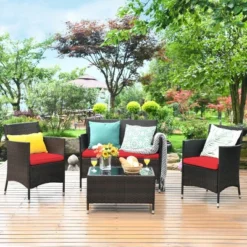 Costway 4PCS Rattan Patio Furniture Set Cushioned Sofa Chair Coffee Table -Outdoor Deals Garden Store GUEST 16c7232d ecbb 4580 85af 0a093834e7b0 1