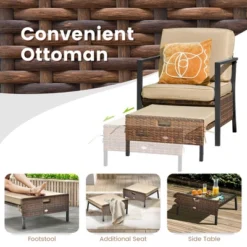 Costway 5PCS Patio Wicker Conversation Set Space Saving Cushions Chairs With Ottomans Table -Outdoor Deals Garden Store GUEST 16cdfbd8 41e6 486f 9f1f 0d3e90f90613