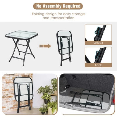 Costway Patio Folding Square Glass Side Table Bistro Coffee Table Plant Stand 8 Costway Patio Folding Square Glass Side Table Bistro Coffee Table Plant Stand - Image 8