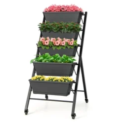 Costway 5-Tier Vertical Raised Garden Bed Elevated Planter With Wheels & Container Boxes Black -Outdoor Deals Garden Store GUEST 16ff898b eb9b 4dcd aca6 0aba54497107