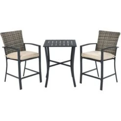 3PCS Patio Rattan Bar Furniture Set Slat Table 2 Cushioned Stools Poolside Gray -Outdoor Deals Garden Store GUEST 175c179c 0b8d 4665 a315 fe92d1666753