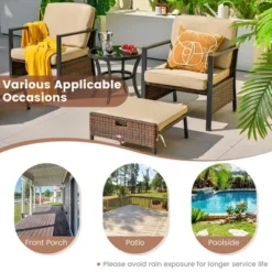 Costway 5PCS Patio Wicker Conversation Set Space Saving Cushions Chairs With Ottomans Table -Outdoor Deals Garden Store GUEST 17dee4fa 2050 48e8 875d ee9407d14625
