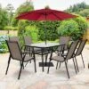 Costway 7PCS Patio Dining Set 6 Stackable Chairs Glass Table Umbrella Hole Yard