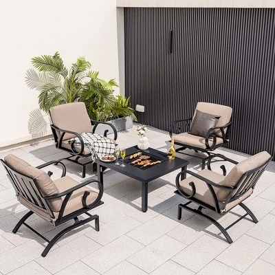 Costway 5pcs Patio Rocking Chairs 4-in-1 Fire Pit Table Heavy-Duty Conversation Outdoor 1 Costway 5pcs Patio Rocking Chairs 4-in-1 Fire Pit Table Heavy-Duty Conversation Outdoor