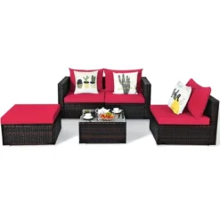 5PCS Patio Rattan Furniture Set Sectional Conversation Sofa W/ Coffee Table Red Navy -Outdoor Deals Garden Store GUEST 18afa9c1 d2e7 4f89 84b8 de16352bdfd5