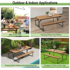 Costway 6FT Picnic Table Bench Set Outdoor HDPE Heavy-Duty Table For 6-8 Person Brown/Grey -Outdoor Deals Garden Store GUEST 18b97bad 4ec4 44de 8536 0d842d963b81