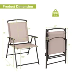 Costway 2 Pcs Patio Folding Sling Dining Chairs Armrests Steel Frame Outdoor Beige/Grey -Outdoor Deals Garden Store GUEST 18d3edbf e5d4 4992 b856 1226e6ef024e