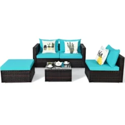 Costway 5PCS Patio Furniture Set Sectional Conversation Sofa Set W/ Coffee Table Blue -Outdoor Deals Garden Store GUEST 18d47c91 bf06 41fe bd3c c25aa2f7d1ea