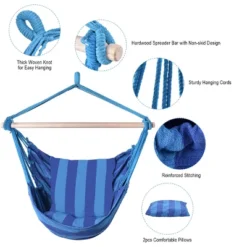 Costway Hammock Rope Chair Patio Porch Yard Tree Hanging Air Swing Outdoor (Blue) -Outdoor Deals Garden Store GUEST 190e8bb4 0839 4632 8943 4362c2c93647