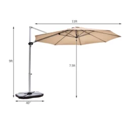 Costway 11' Patio Cantilever Offset Umbrella 360 Degrees Rotation Aluminum Tilt Base