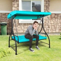Costway Converting Outdoor Swing Canopy Hammock 3 Seats Patio Deck Furniture Turquoise -Outdoor Deals Garden Store GUEST 195a0ab3 5486 4a84 bc55 5b91b3932de4