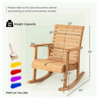 Costway Patio Wooden Rocking Chair High Back Fir Wood Armchair Natural Garden Yard 3 Costway Patio Wooden Rocking Chair High Back Fir Wood Armchair Natural Garden Yard - Image 3